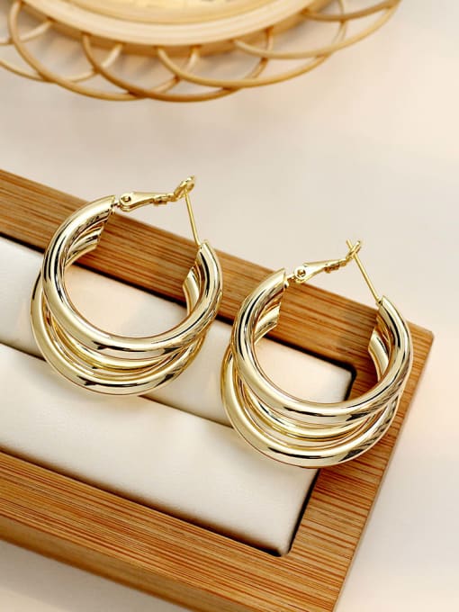 14K real gold [steel needle buckle] Copper  Minimalist Double Layer Round  Trend Korean Fashion Earring